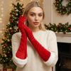 Elastic Christmas Gloves White Furry Cuff Etiquette Mittens Red Velvet Long Gloves  Party