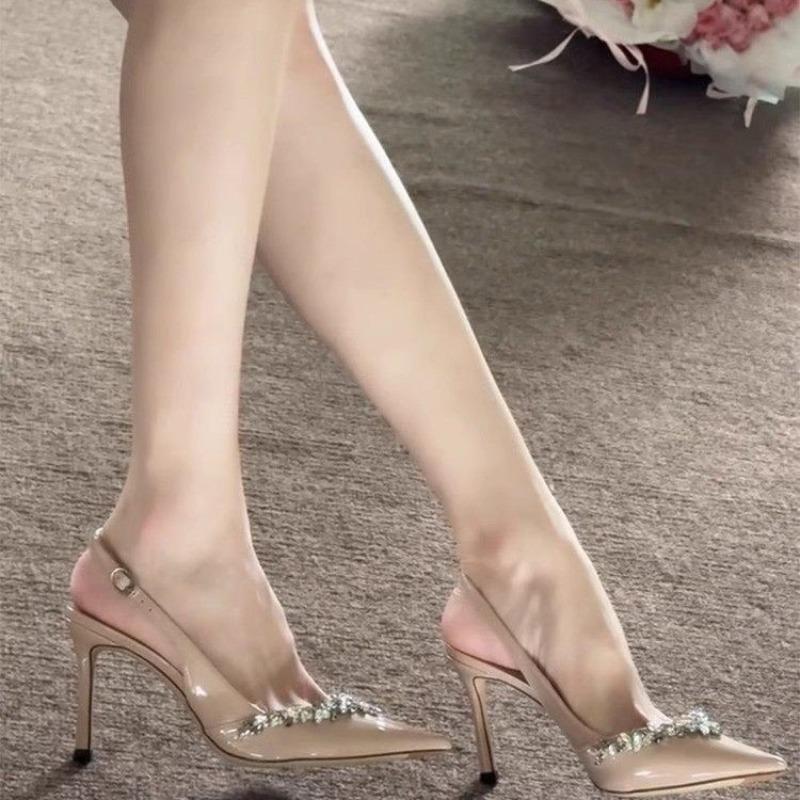 

Patent Leather 2026 Early Spring New Pointed Toe Rhinestone Sandals Women s Stiletto Baotou High Heels 40