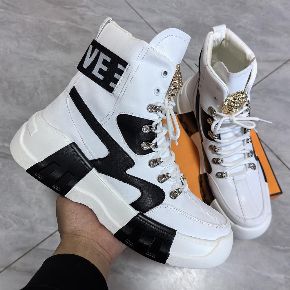 

Мода роскошный дизайнер Модный тренд Мужская обувь Плоская Повседневная обувь Толстая подошва Ботильоны Кроссовки Zapatos Hombre A6 44 белый