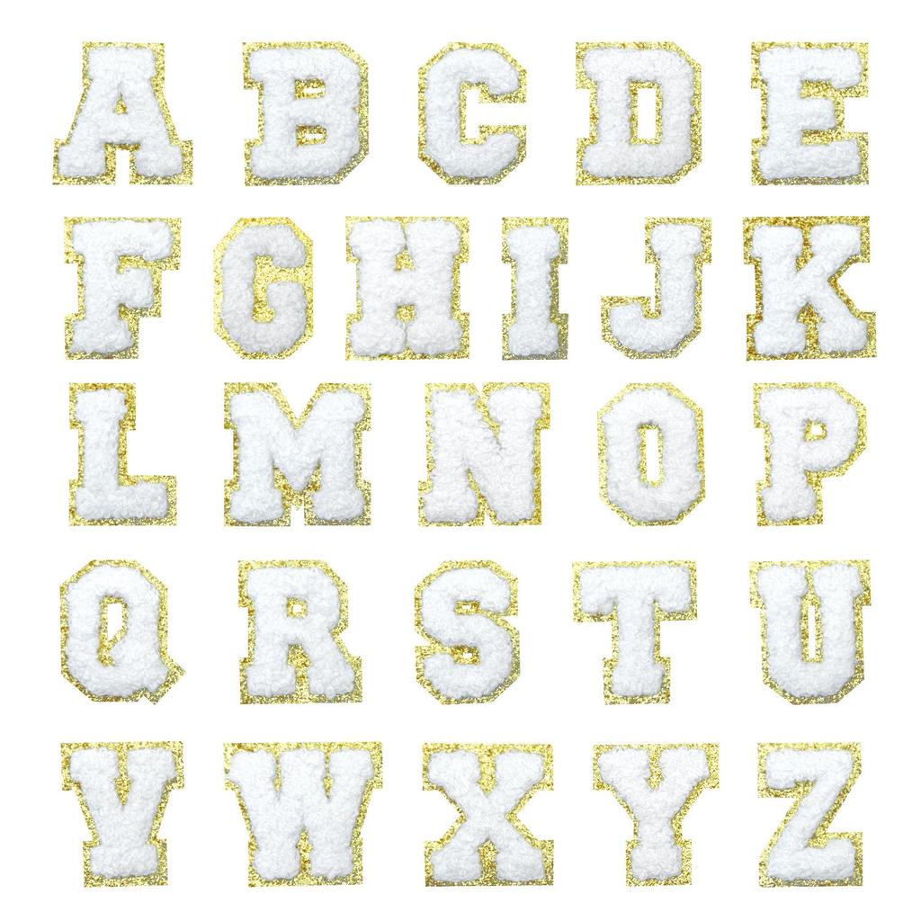 Gold Edged Glitter Embroidery Letter Cloth Patches - DIY Iron-on Clothing Decoration.