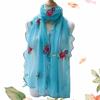 Gold Rose Embroidered Silk & Gauze Shawl for All Seasons - Women's Lace-Trimmed, Double-Layer Versatile Scarf