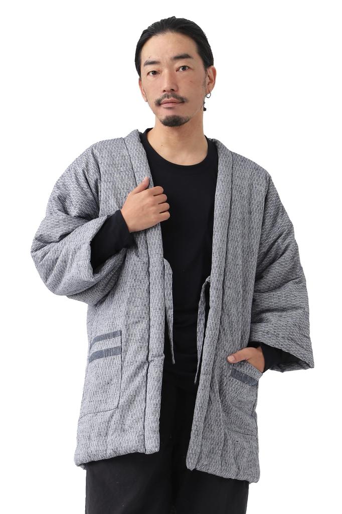ROCCA Hanten Hanten Made In Tsumugi Standard One Size Fits All Gray X Men's (Kurume Rokka) Japan, Silk, Fit, Loungewear, (Flying Stripes, White)