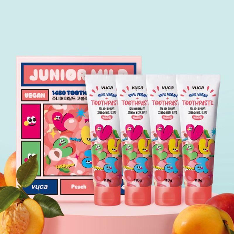 VUCA Junior Mild Fluoride Vegan Toothpaste Peach Flavor 110g Pack of 4 110g 4 pieces