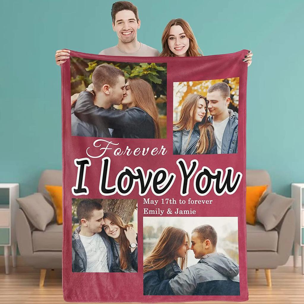 Personalized With Photo Blankets Collage Text Flannel Blankets Family Couple Friends Gifts