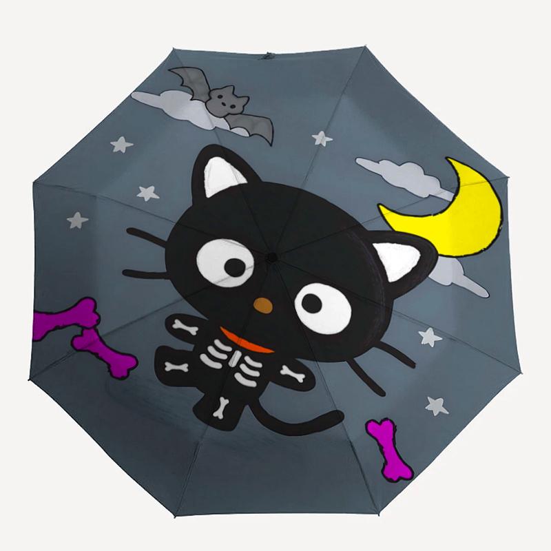 1pc Halloween Skeleton Cat Automatic Opening/Closing Umbrella - Portable Three-Fold Design with 8 Iron Ribs - Outdoor, Gift for Fans, Travelers, Daily