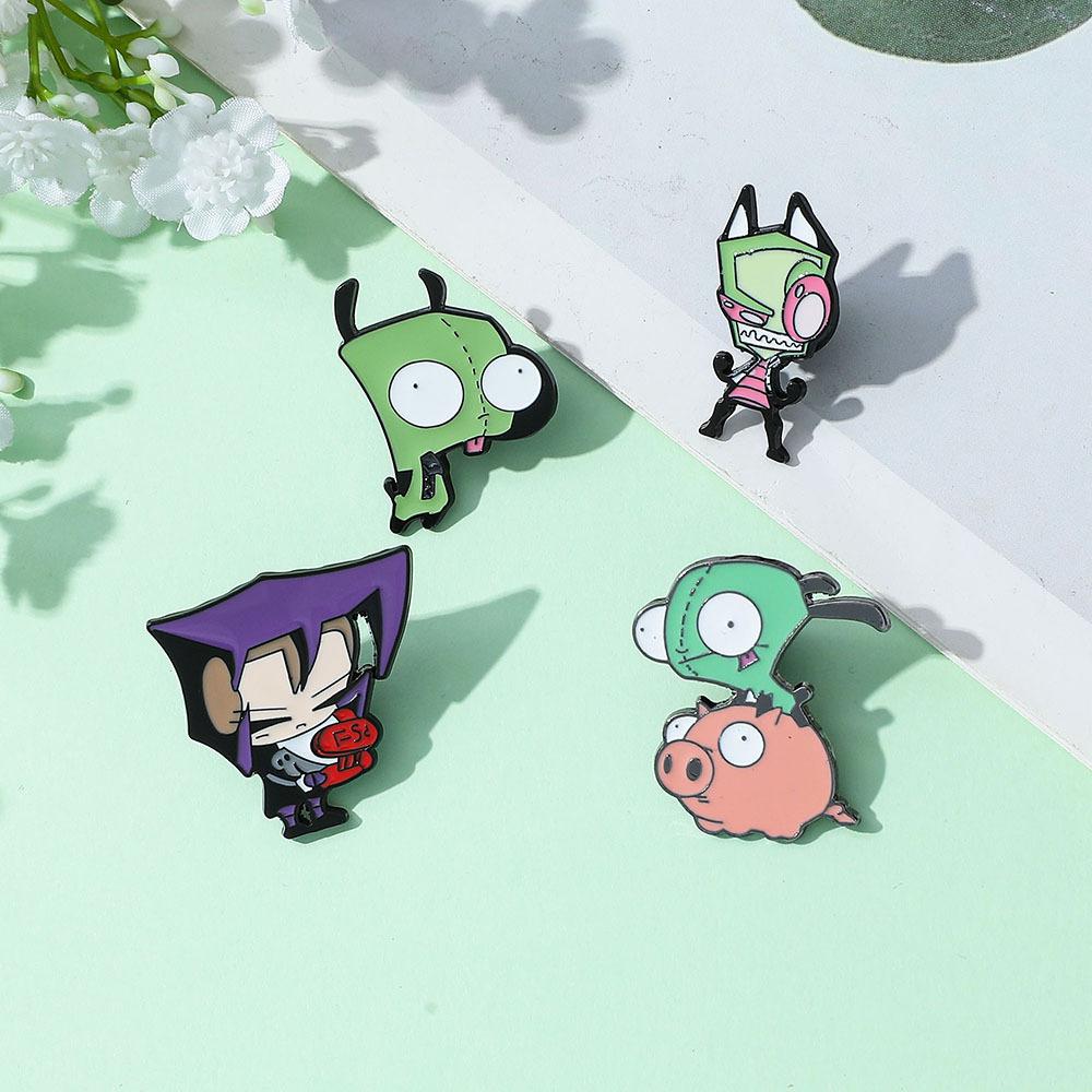 European and American Cartoon Characters Alien Invaders ZIM Alloy Brooch Green Alien Metal Badge Pin