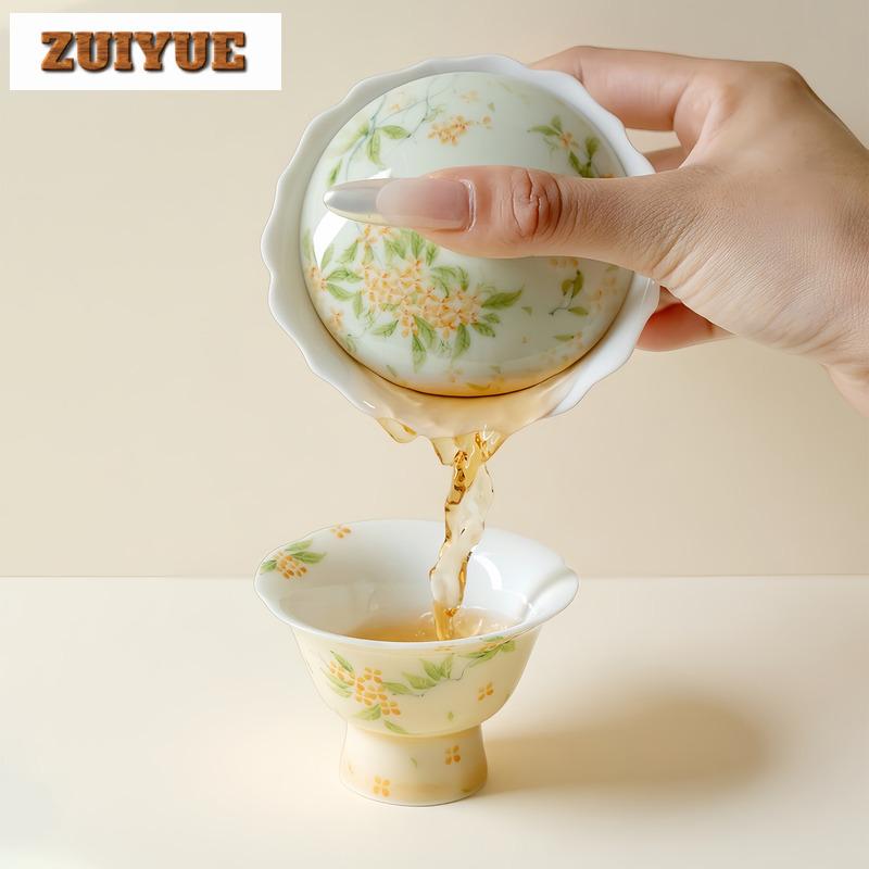 30ml Hand-painted Osmanthus High-footed Teacup Retro Tea Bowl Mug Tea-tasting Meditation Cup Jianzhan Master Cups Teaset Craft