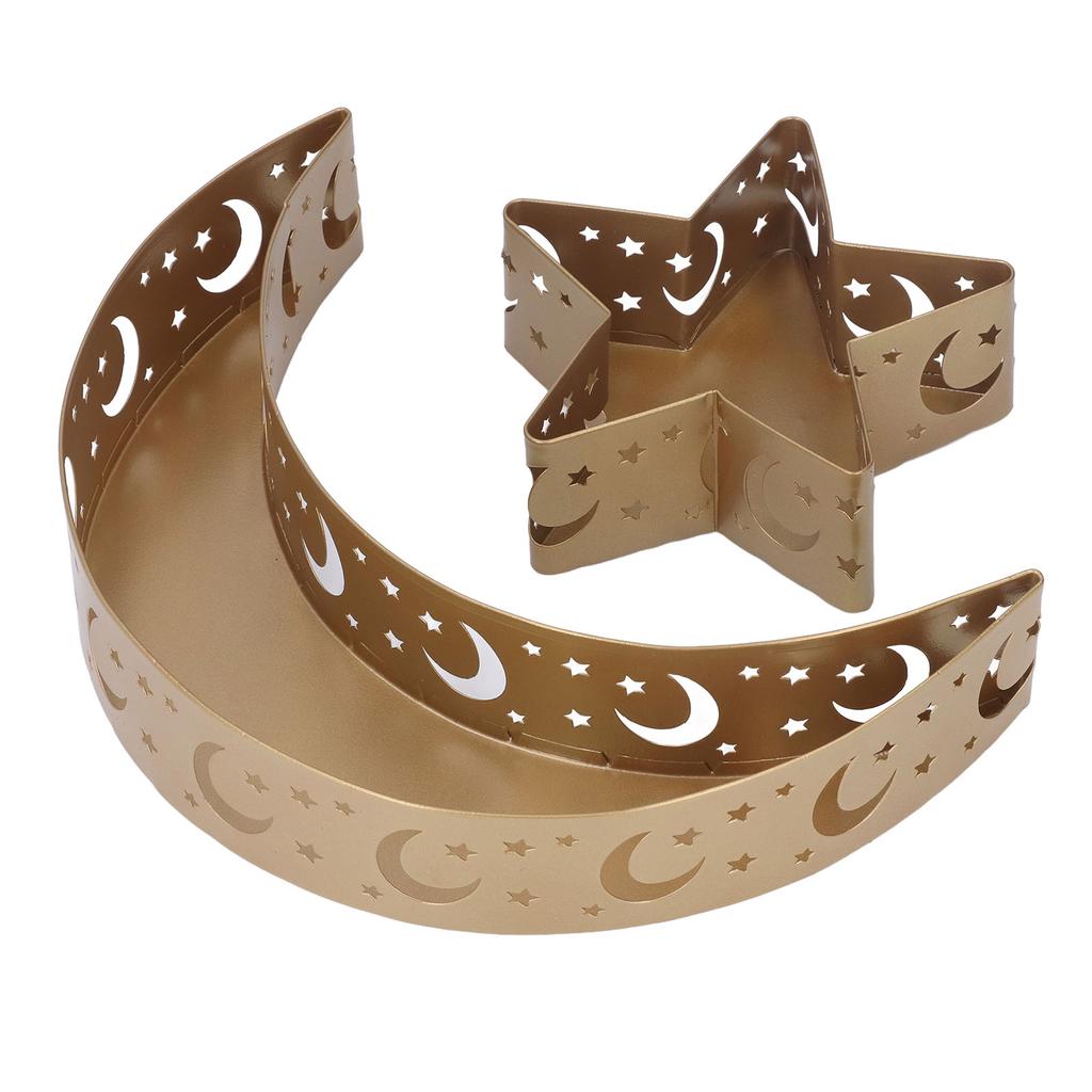 2 Stück Ramadan Desserttablett Mond Stern Edelstahl Eid Serviertischgeschirr Dekor für Islam Muslim
