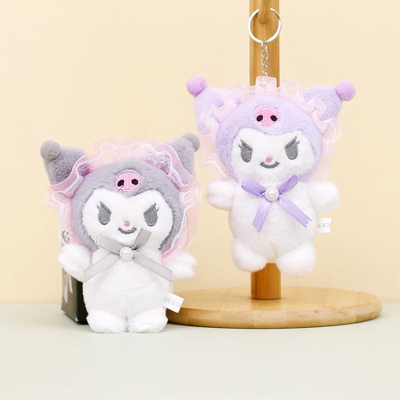 Cute Sanrio Kuromi Plush Toy Keychain Adorable Short Plush Stuffed Doll 12cm