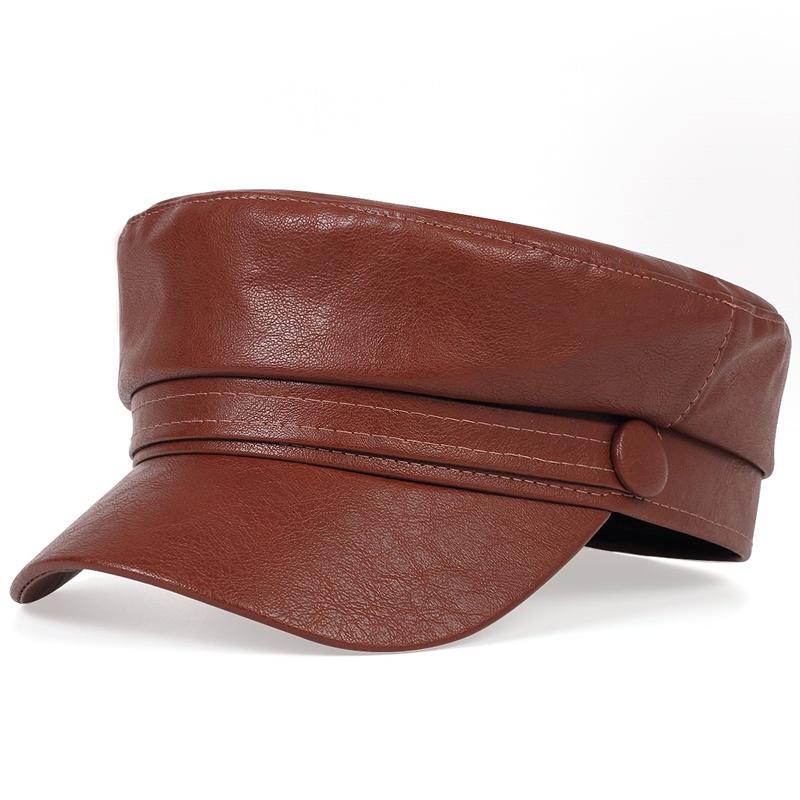 PU-Leder Marineblaue Mütze Outdoor Malerhüte Mode Reise Newsboy Cap Damen Freizeit Sonnenschutzmützen braun