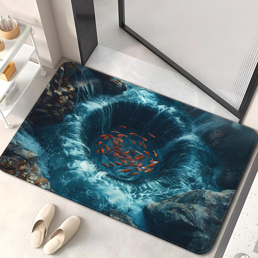 

1pc 3D Pond Pattern HD Printed Non-Slip Door Mat, Absorbent Machine Washable Polyester Mat for Bathroom, Bedroom, Living Room, E 40x60cm