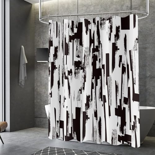 Pandara Jewelry Black/White Shower Curtain Abstract Image Print Bathtub Decorative Waterproof Shower Curtain With 12 Hooks