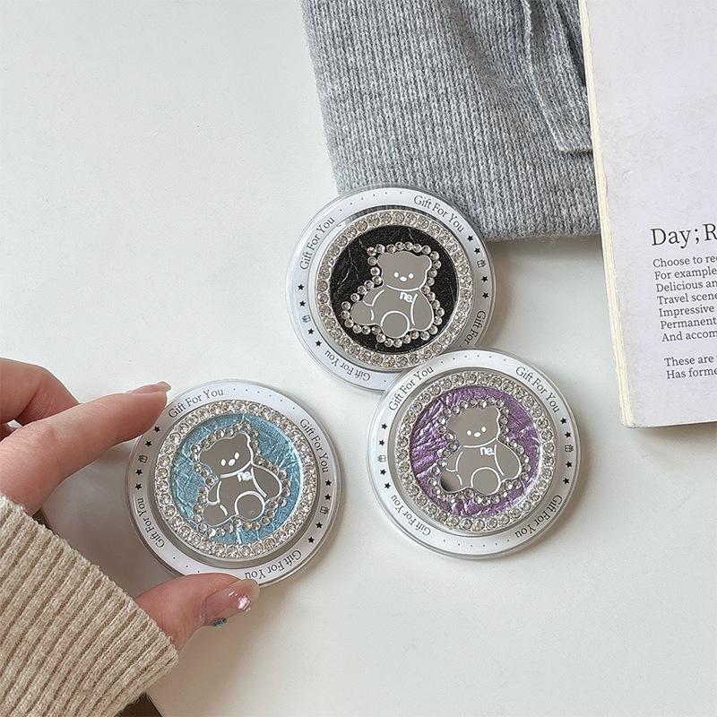 Creative Magnetic Desktop Drama Mobile Phone Airbag Holder Rhinestone Bear Mirror Advanced Sense Ring Female