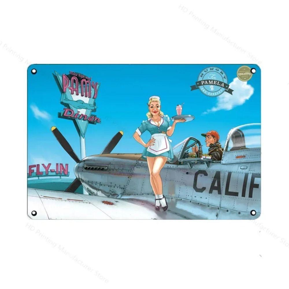 Vintage Airplane with Girl Poster Metal Tin Sign 20x30cm