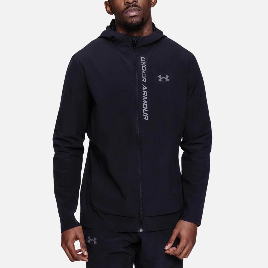 Under Armour UA Sun Protection Series Letter Logo Print Fitted Hoodie Jacket Men Outerwear Black 1376794-002