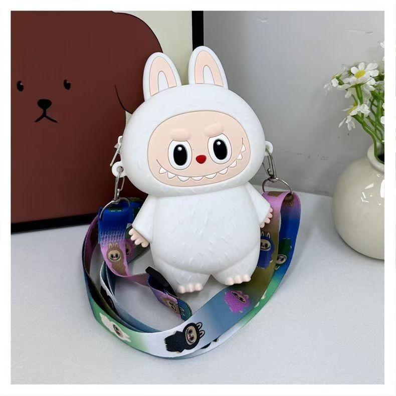 New Labubu Cute Cartoon Silicone Coin Purse for Kids with Adjustable Chain