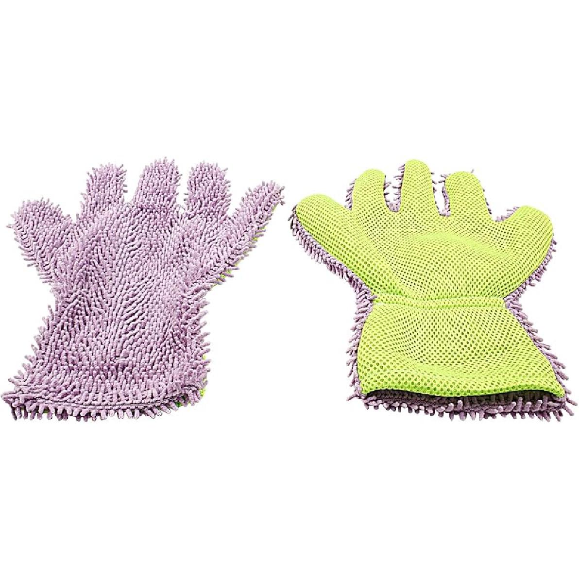BokWin 2-Pack Car Wash Mitt Scratch Free, 5-Finger Microfiber Wash Mitts, Car Interior Exterior Cleaning Gloves, Auto Chenille Washing Sponge Kits