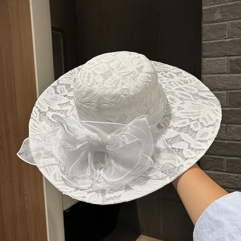 French lace big eaves bucket hat European and American fashion foldable beach sun hat beach sun hat