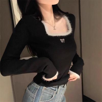 Kadın Yüksek Kaliteli Yumuşak Kare Yaka Köprücük Kemiği Üst - Dar Kesim, Moda, Sonbahar/Kış Stili