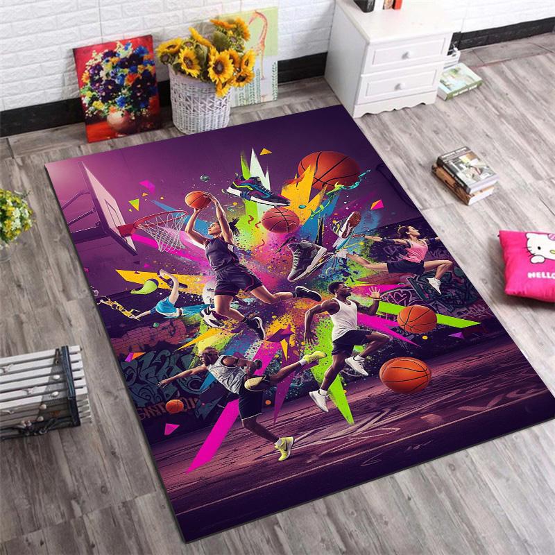 Colorful Graffiti Basketball Sport Print Area Rug Street Athletic Non‑Slip Rectangular Floor Mat Living Bedroom Home Decor Sports Fan Carpet