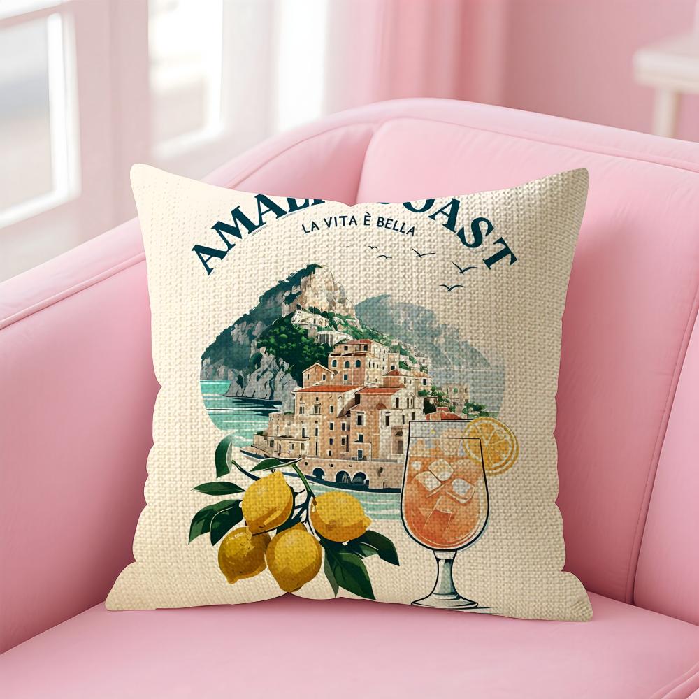 Fashion Art Aperol Cushion Cover Natural Linen Pillow Case DoubleSided Print Decorative Sofa Pillowcase Home Decor Gift