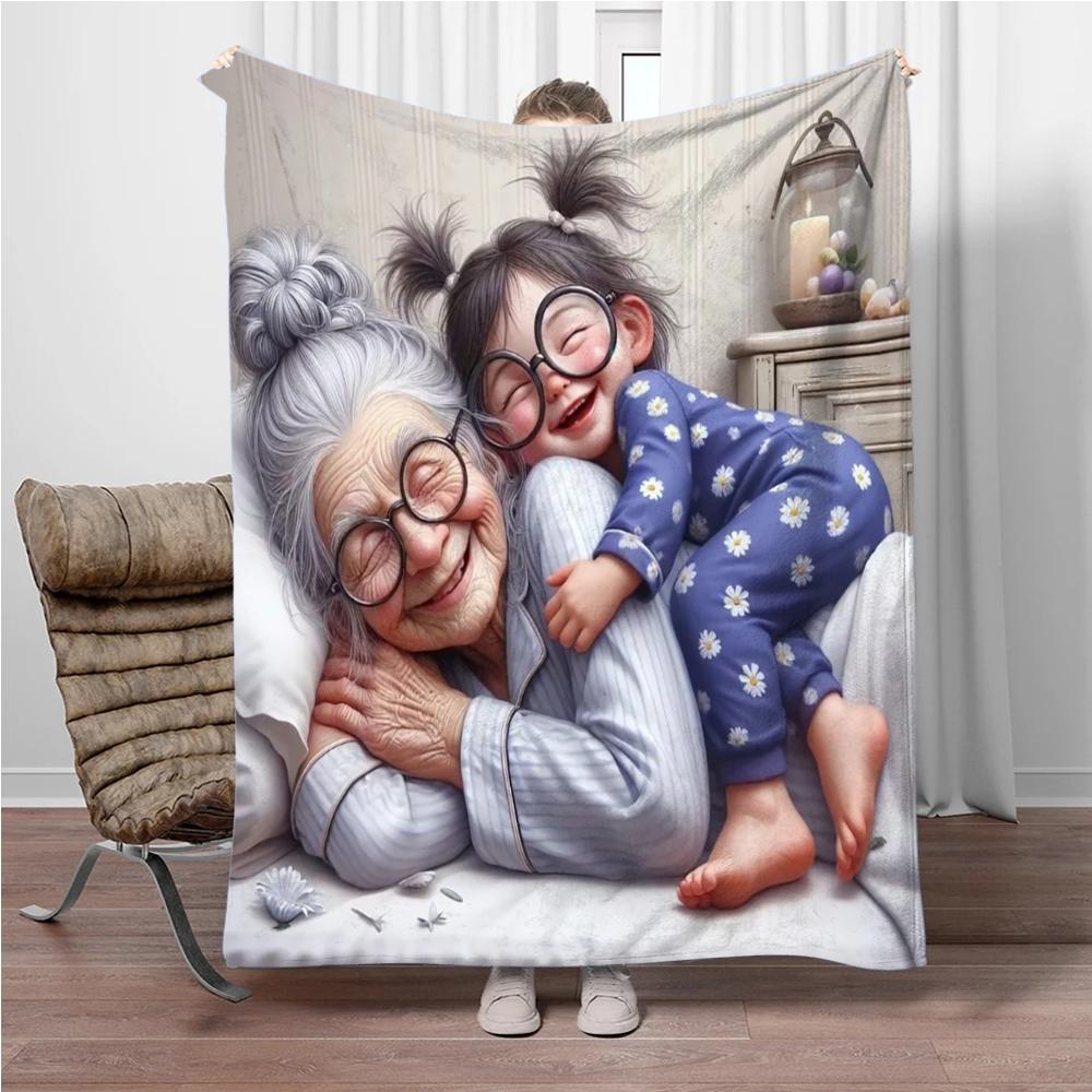Cartoon-Opa und -Oma Flanelldecke Weich Warm Halten Überwurfdecke Decke Für Sofa Bett Büro Camping Reisen Geschenke