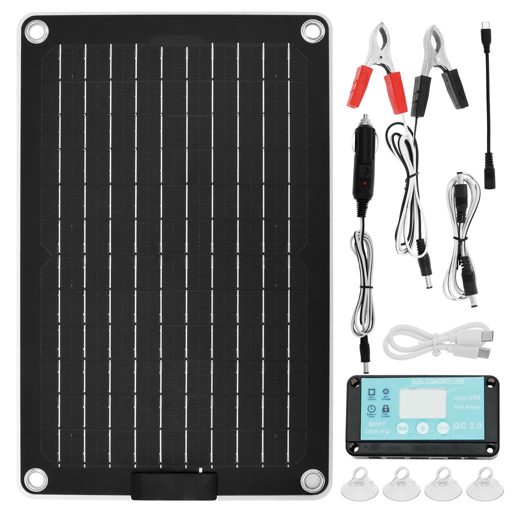 Solar Battery Charger 10W 12V Solar Trickle Car Battery Maintainer Portable IP67 Waterproof Monocrystalline Panel Charging Kit