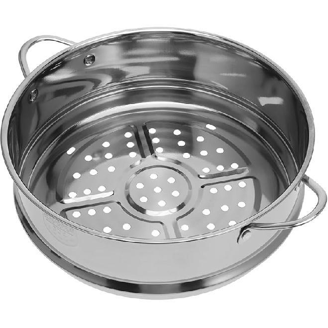 STOBAZA 9 Inch Stainless Steel Steamer Basket, Veggie Steamer Rack with Handle, Silver, Round, Dishwasher Safe 22cm