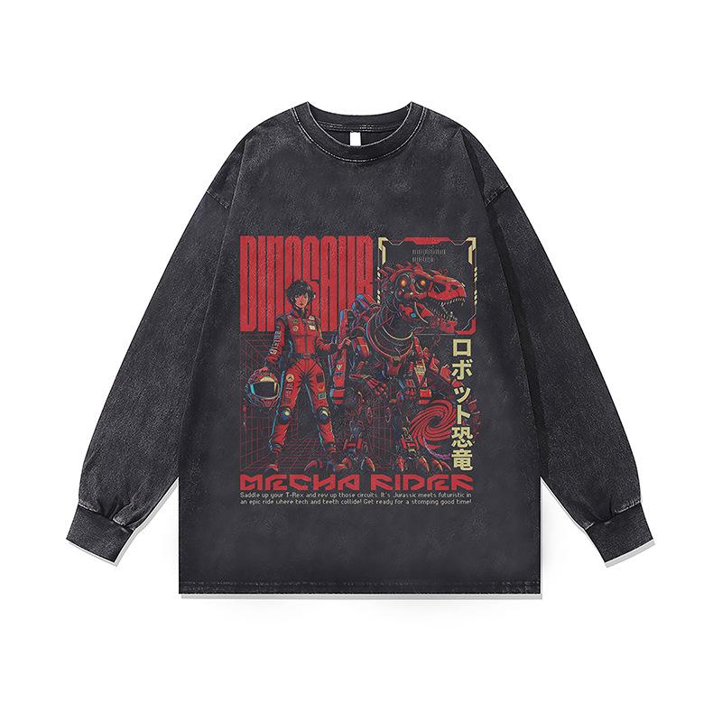 Amerikanische Trendmarke Vintage Retro Racing Digitaler Direktdruck Reine Baumwolle Gewaschen Locker Langarm-T-Shirt Herren