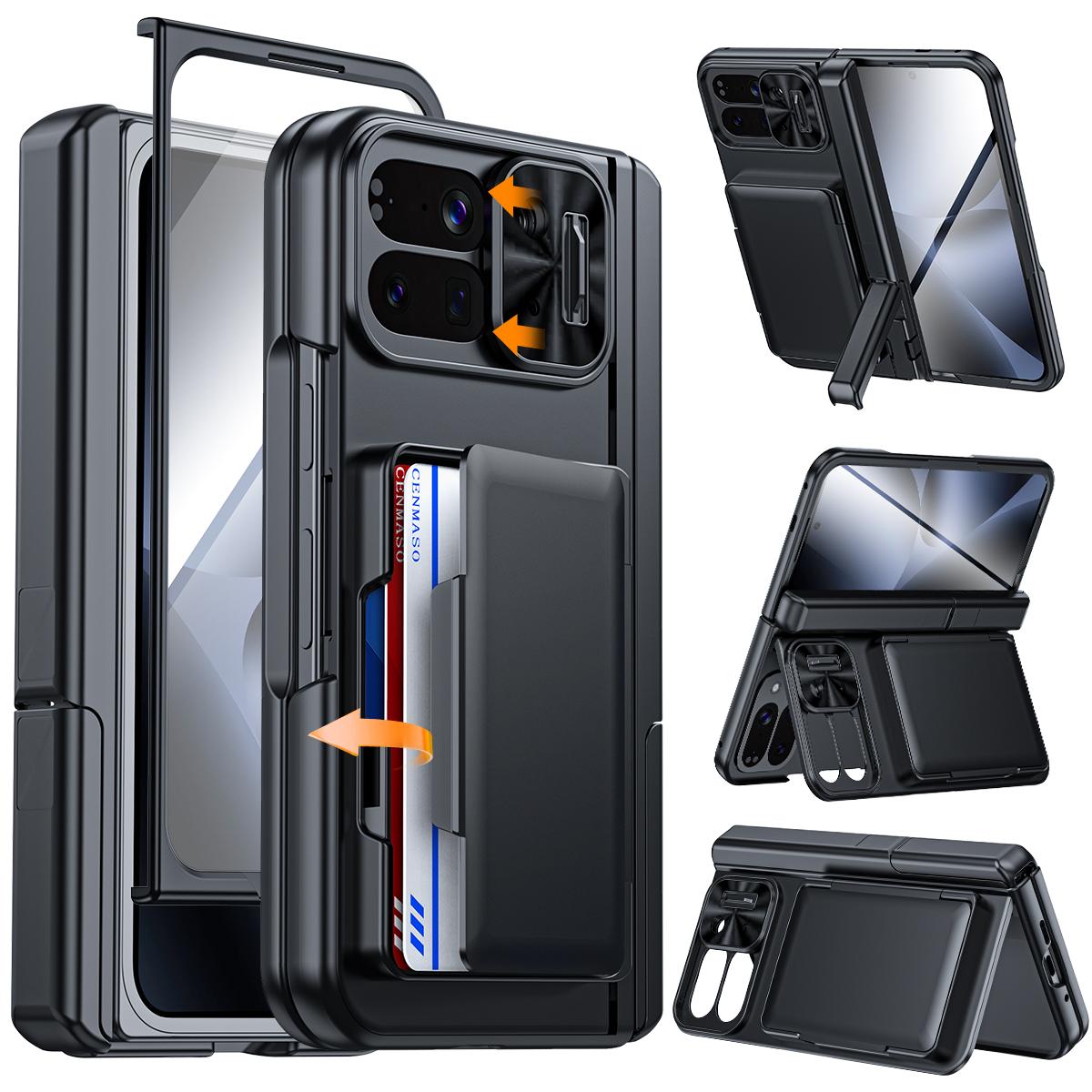 Screen Protector,Card Holder [RFID Blocking] Camera Cover,for Google 10 Pro Fold Case,Built in Kickstand-Blue чёрный