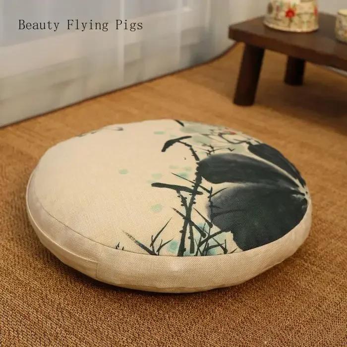 Chinese Linen Cotton Tea Ceremony Worship Buddha Floor Cushions Round Shape Thicken Office Balcony Cushion Tatami Yoga Mat