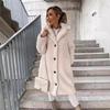 Women's Long Plush Teddy Coat - Button-Up Warm Fleece Overcoat for Winter