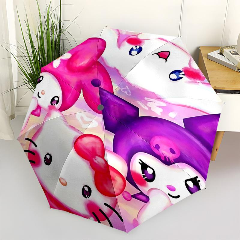 

1pc Hello Kitty Automatic Opening/Closing Umbrella with Purple Hat - Portable Folding Design, 8-Rib Iron Frame Outdoor Umbrella for Fans, Travelers, D