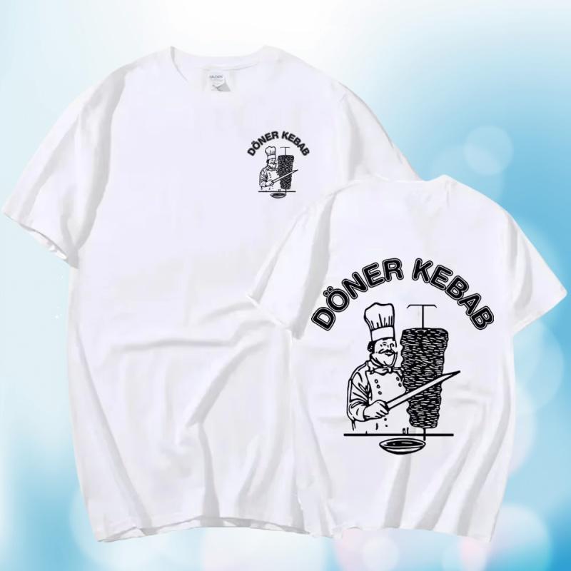 Large Cotton Men's Doner Kebab Fun Pattern Printed T-shirt Summer Men's Fashion Round Neck Short Sleeve T-shirt Street Wear
