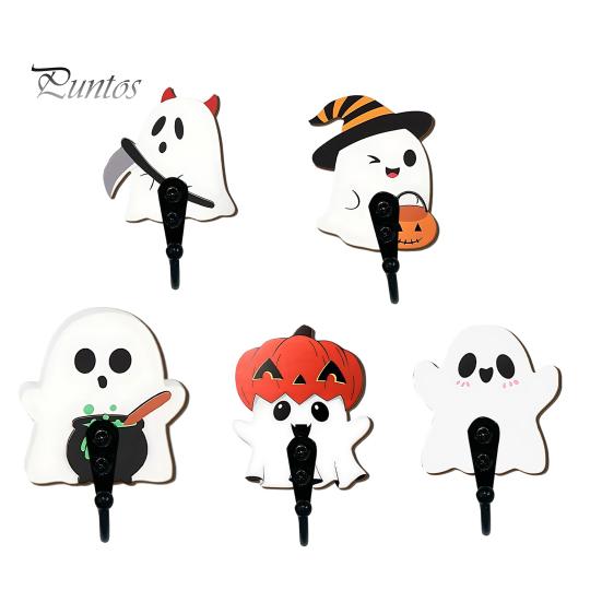 Small Bag Hanger for Bathroom Halloween Themed Wall Hook, Decorative Ghost Pattern Key Hanger, Self Easy Install Adhesive Hook Backing Wood