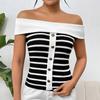 Moda Donna Rigata Senza Maniche Fuori Spalla Pullover Pullover Maglieria Donna Primavera Estate