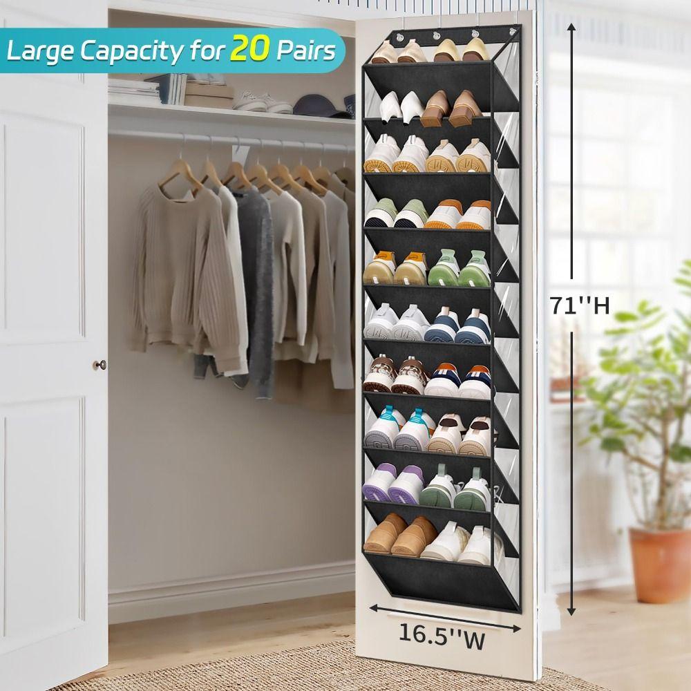 Organizzatore per Scarpe da Appendere alla Porta a 10 Livelli Tasche Profonde Trasparenti Tasche Grandi Porta Scarpe Capacità 20 Paia Storage Scarpe Ingresso