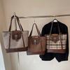 Karierte Umhängetasche mit großer Kapazität für Damen im Vintage-Stil, Einkaufstasche, Rucksack