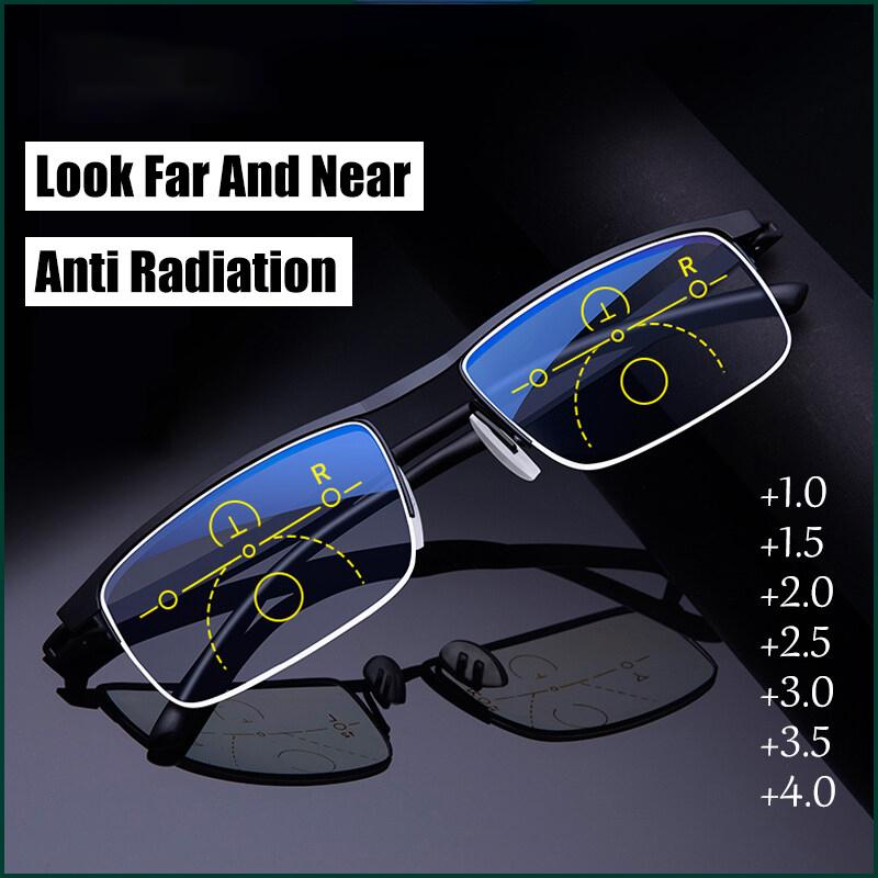 Fg 2-In-1 Progressive Multifocal Bifocal Reading Glasses Anti-Blue Light Half Frame Presbyopia +100 To +400