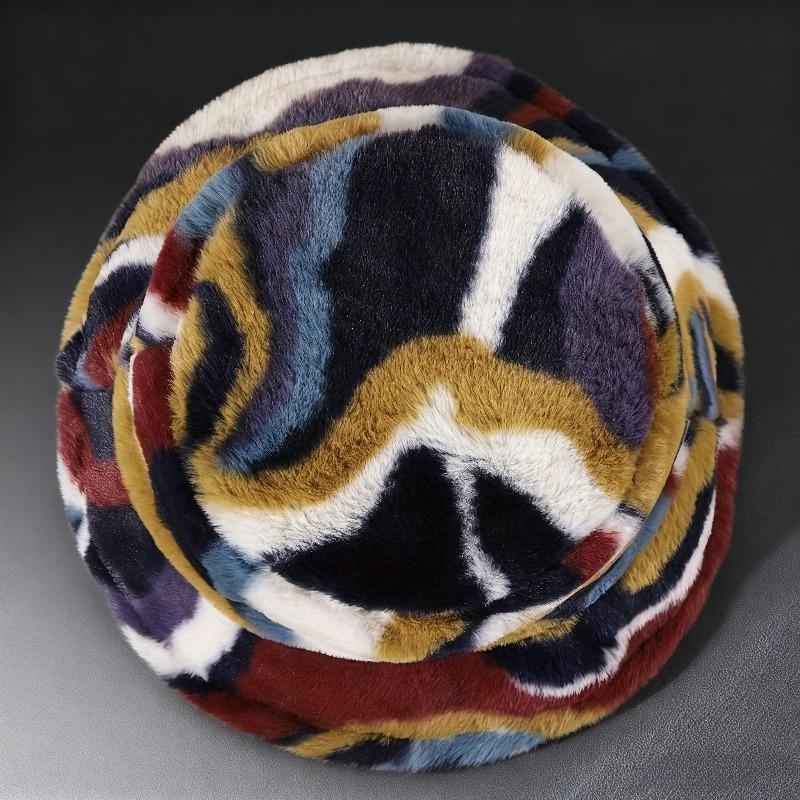 Autumn Winter Panama Hat Women Faux Fur Fisherman Hat Zebra Print Plush Velvet Outdoor Warm Panama Hat Fisherman Hat Female