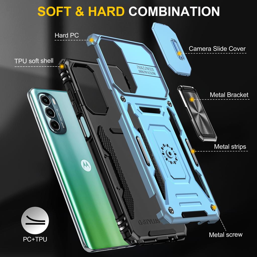 For Motorola Moto G Stylus 4G (2022) Armor Series Drop-proof PC+TPU Phone Case Kickstand Back Cover with Slide Camera Lid