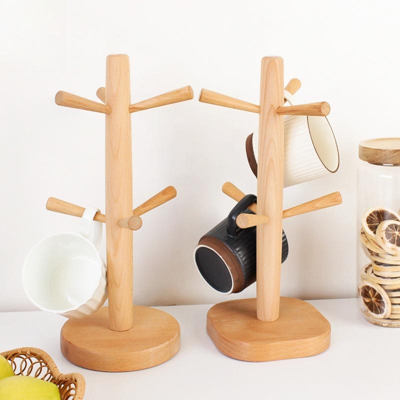Japanese Wooden Cup Holder Creative Beech Wood Cup Draining Hanger Household Mug Storage Rack Home Decor Ornaments Accessories