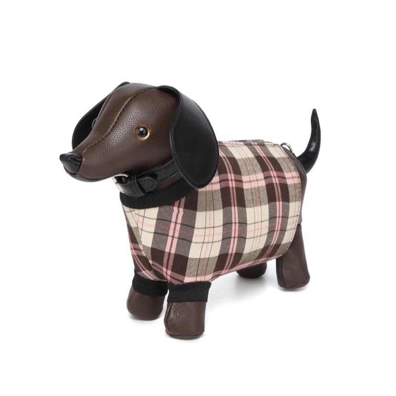Modisches und kreatives Design Dackel-förmige Umhängetasche Damen karierte Patchwork-Cartoon-süße Puppen-Taschen