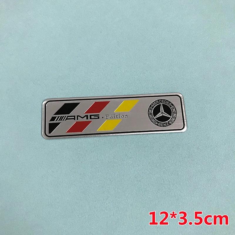 Long Thin Aluminium Label Sticker Car Emblem for Mercedes Benz AMG Edition Logo Powered By Germany Flag Racing Track Stripes