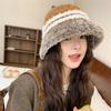 Autumn and Winter New Mixed-color Striped Knitted Hat Plush Bucket Hat Women's Warm Versatile Washbasin Hat