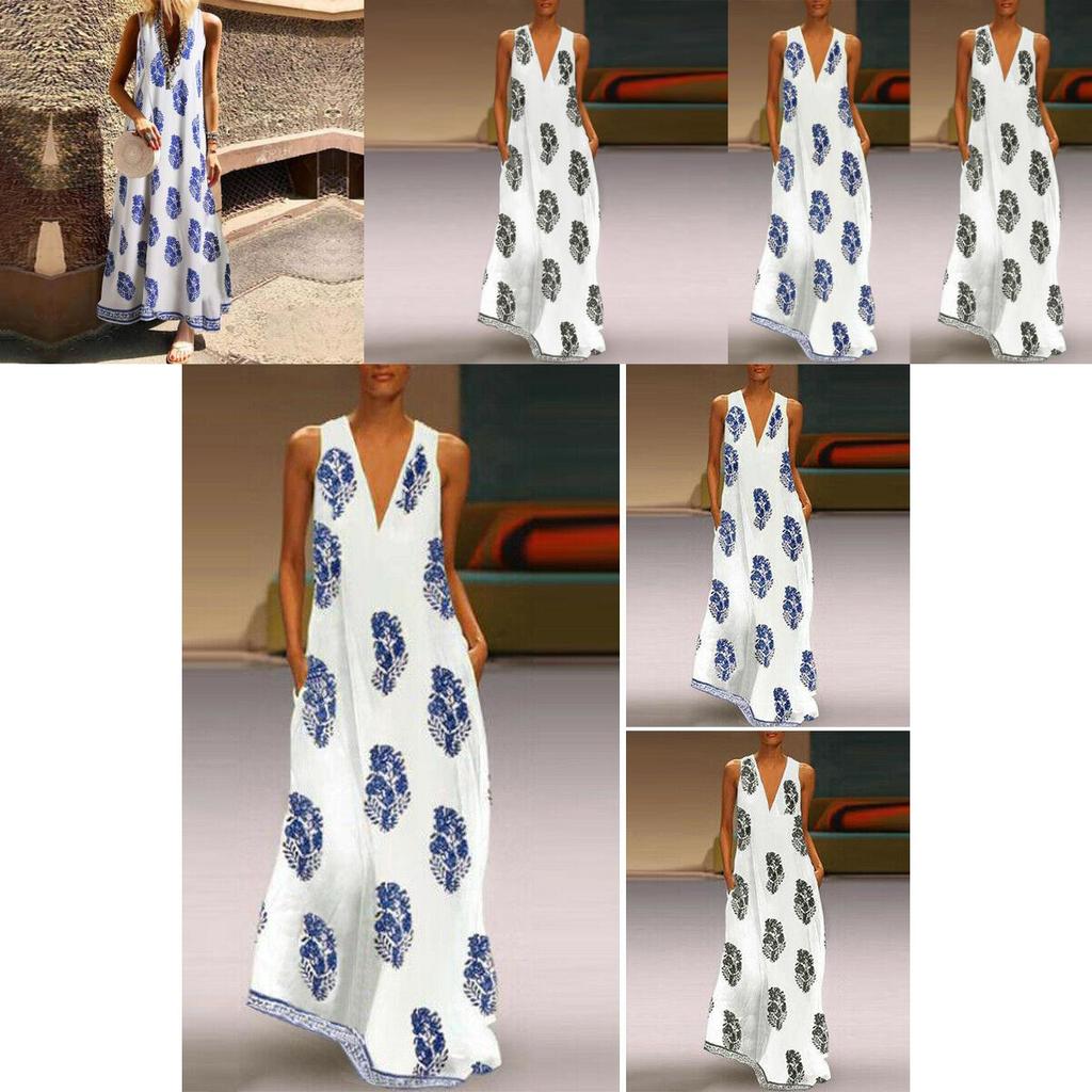 Elegant Women Sleeveless Bohemia Long Maxi Dress For Summer Beach Parties In Plus Sizes
