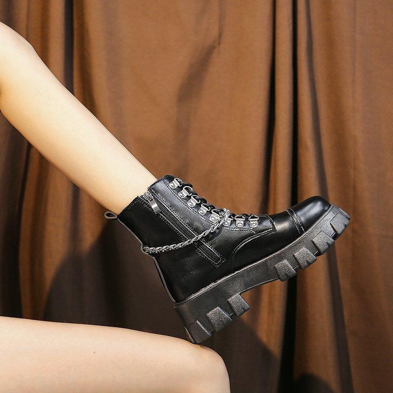 Модная обувь женские ботильоны с круглым носком панк-ботинки на толстой подошве удобные — фото 5