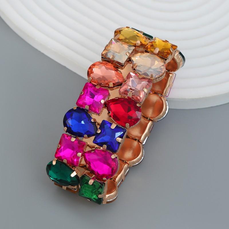 Womens Stretchable Double-Layer Crystal Rhinestone Bracelet Geometric Design Hip Hop Style Alloy Jewelry
