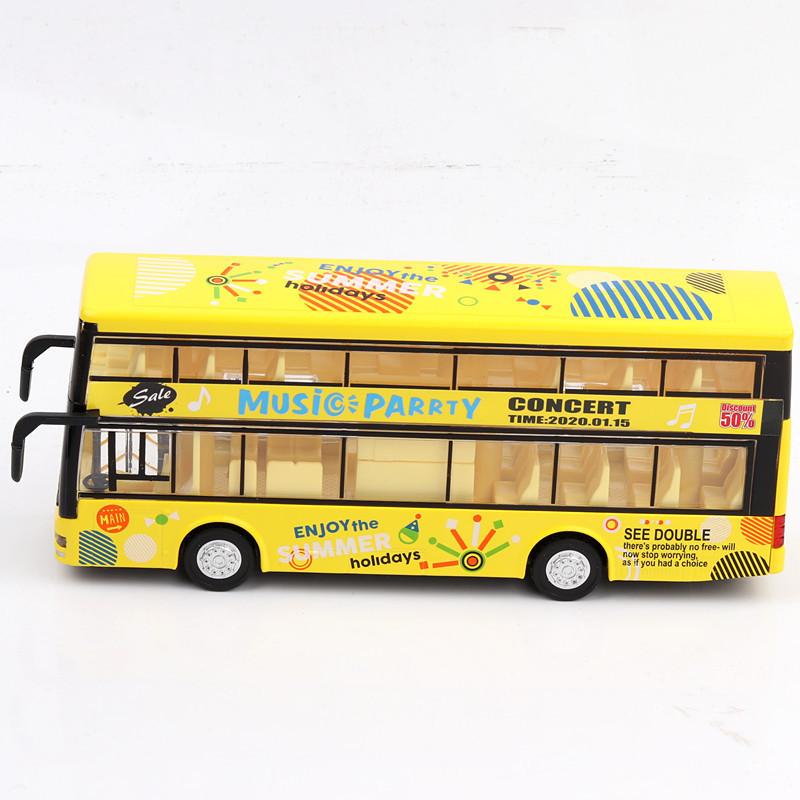 

1/36 Scale Double-decker Bus Model Car Toy Alloy Diecasting Simulation Voice Broadcasting Pull Back Truck Models for Kid Present жовтий