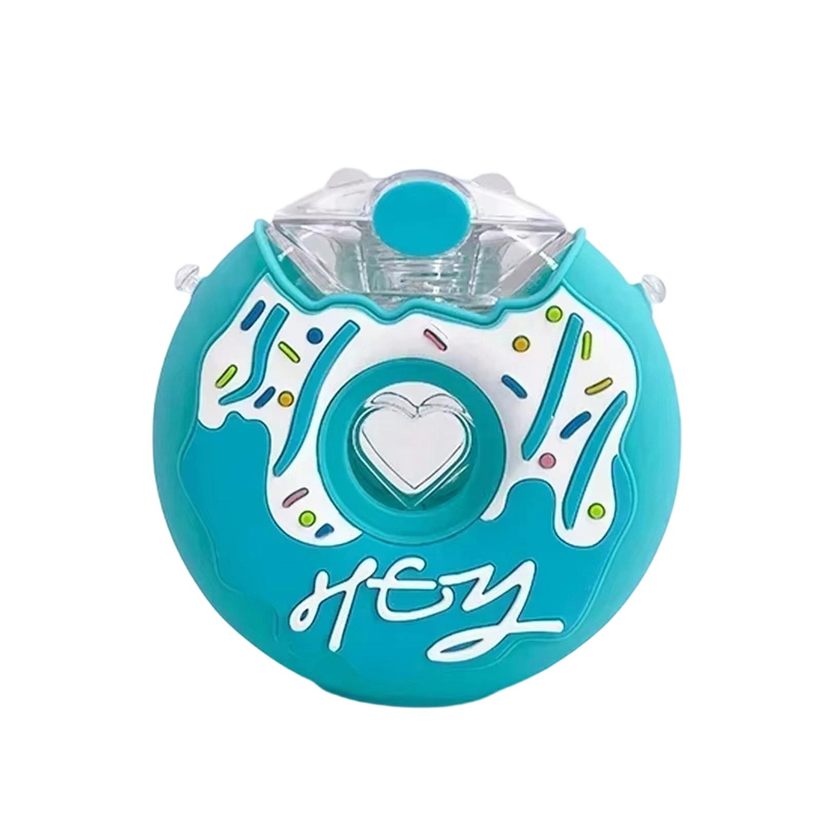 Cute Donut Shape Kids Water Bottle Portable Leakproof Straw Cup for School Outdoor синий